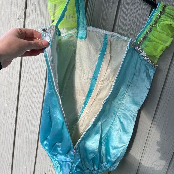 VTG Handmade 2-Piece Dance Costume Blue Lime Tulle Set SZ Child M (Est.) - Picture 10 of 14